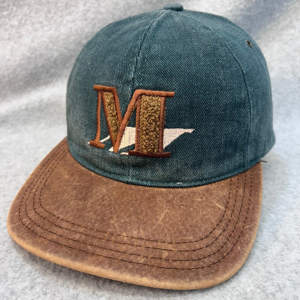 M Mickey Mouse Mens Green Goofy's Hat Co Baseball Cap Heavy Denim Leather USA